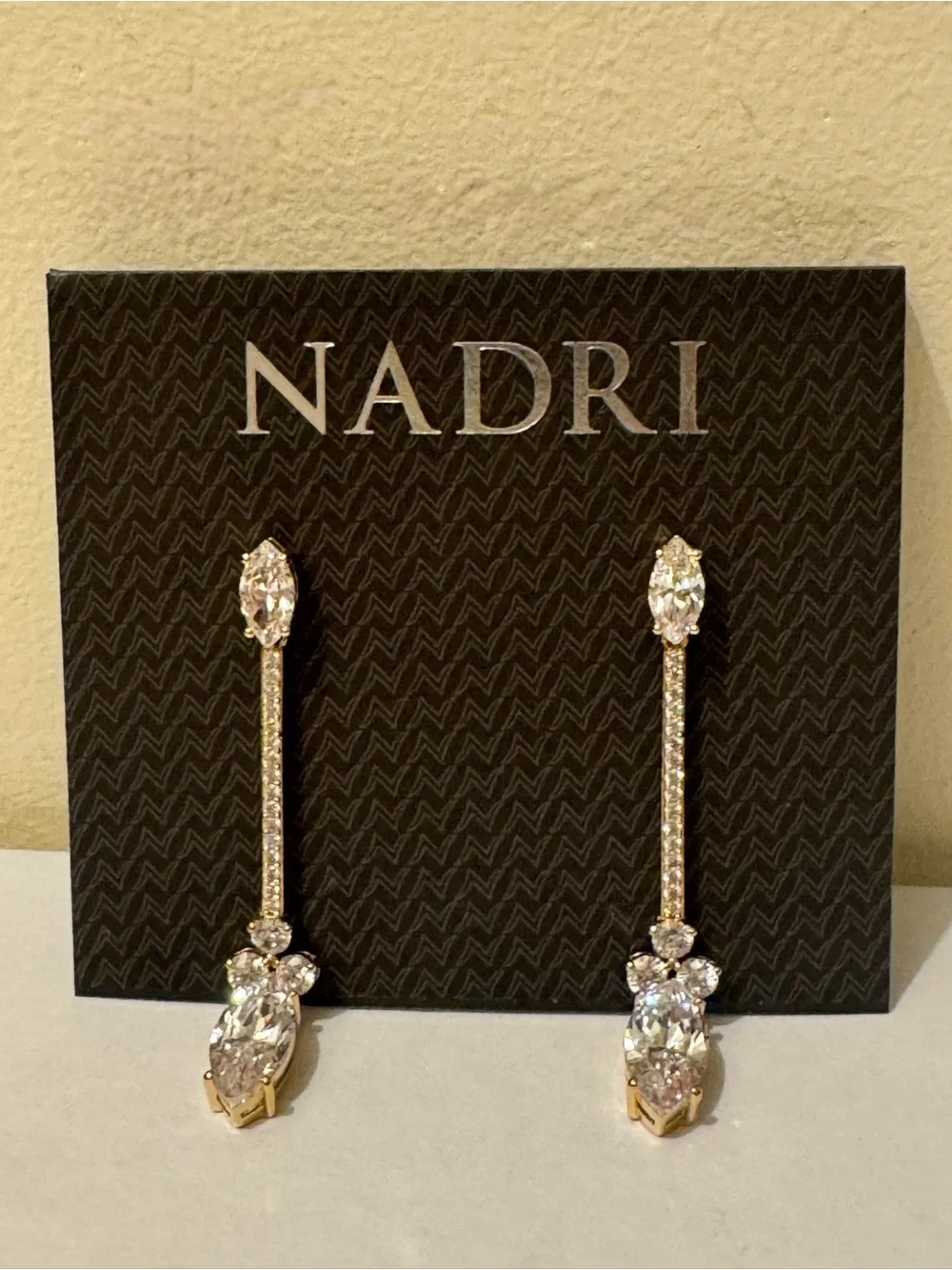 NWT NADRI Cassi CZ Marquis Round Linear Drop Earrings